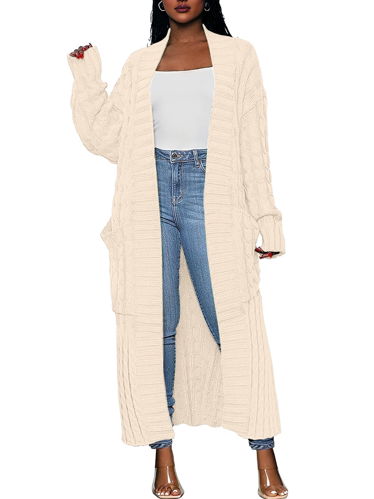 Open Front Coat Cable Knit Outerwear