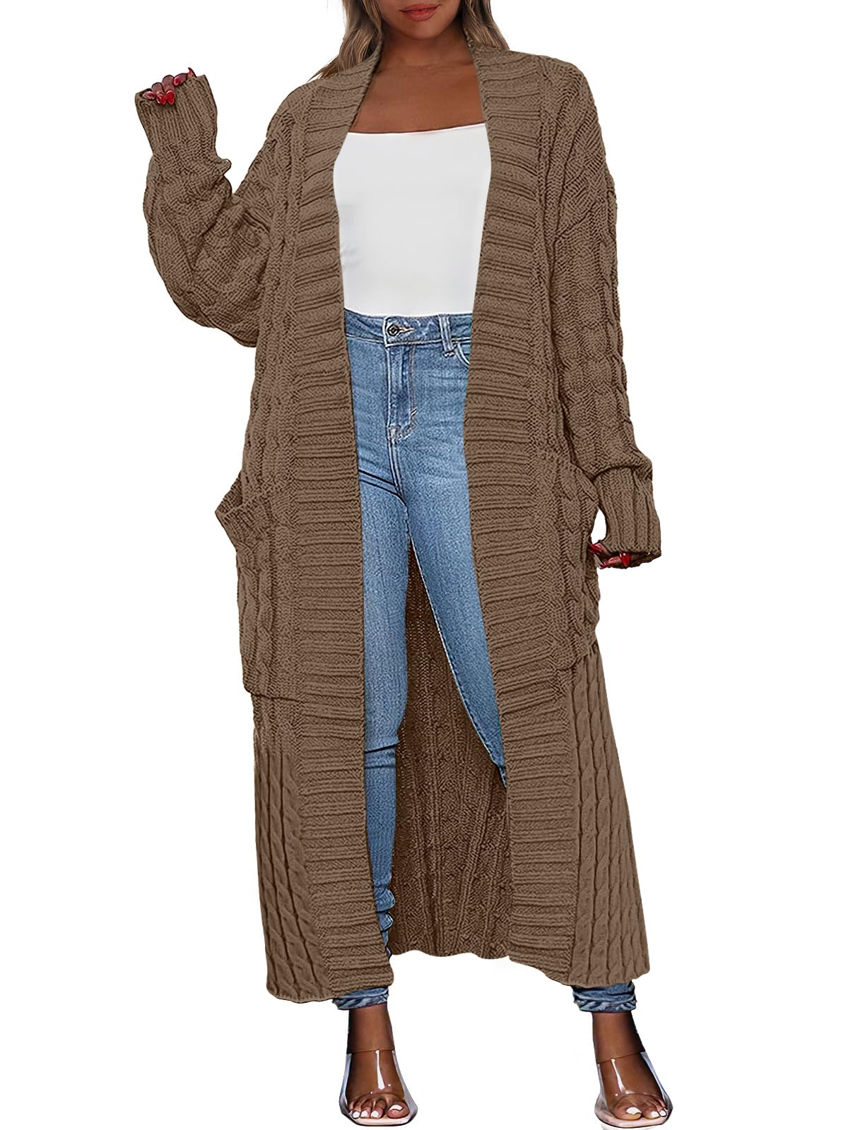 Open Front Coat Cable Knit Outerwear