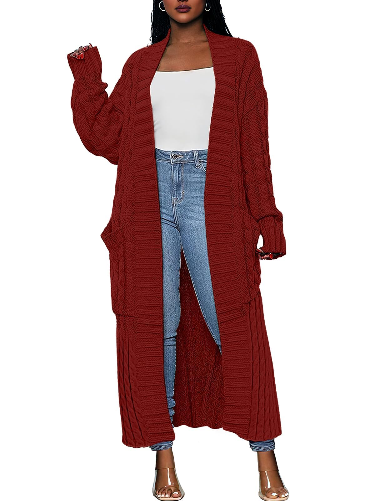 Open Front Coat Cable Knit Outerwear