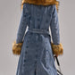 Fur-Trimmed Denim Trench Coat