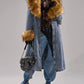 Fur-Trimmed Denim Trench Coat