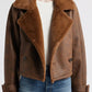 Distressed Faux Shearling Moto Jacket