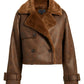 Distressed Faux Shearling Moto Jacket