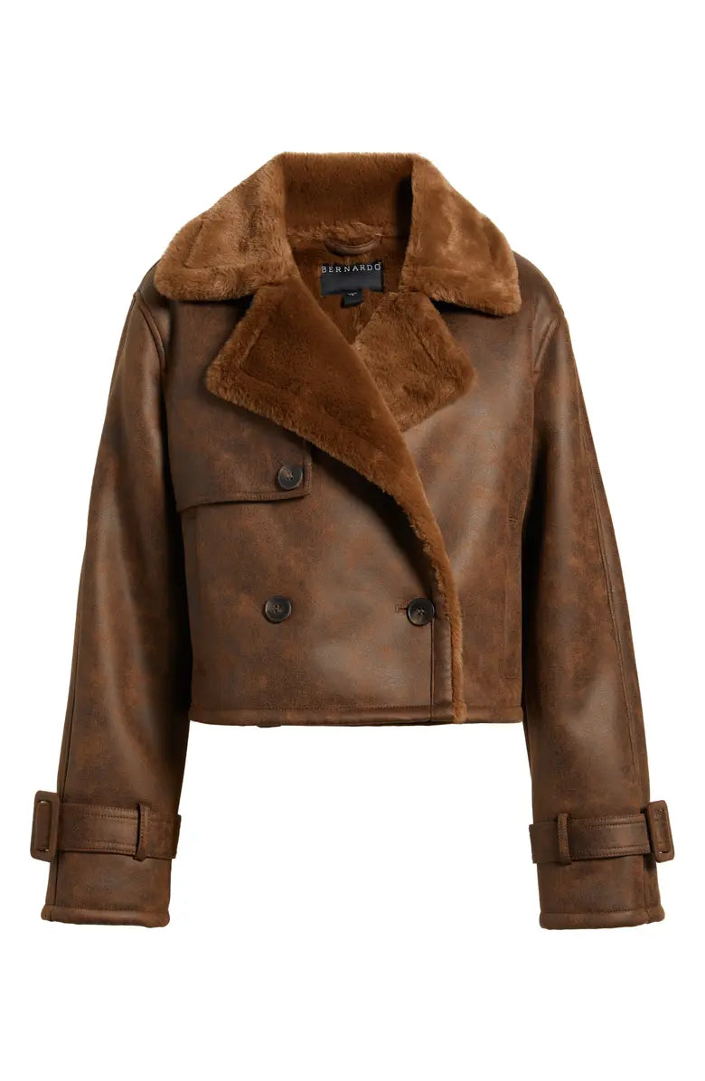 Distressed Faux Shearling Moto Jacket