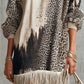 Gray Leopard Print Turtleneck Fringe Hem Faux Suede Dress