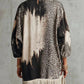 Gray Leopard Print Turtleneck Fringe Hem Faux Suede Dress