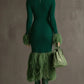 Emerald Knit Patchwork Eco Faux Fur Long Sleeve Dress