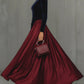 Velvet And Burgundy Satin Color Block Long Dress