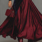 Velvet And Burgundy Satin Color Block Long Dress