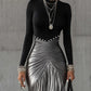 Round Neck Metallic Satin Pleated Maxi Dress