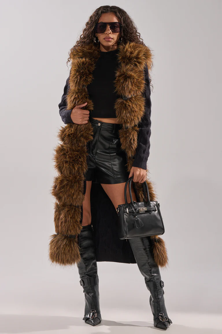 Warm Long Cardigan Coat With Fur