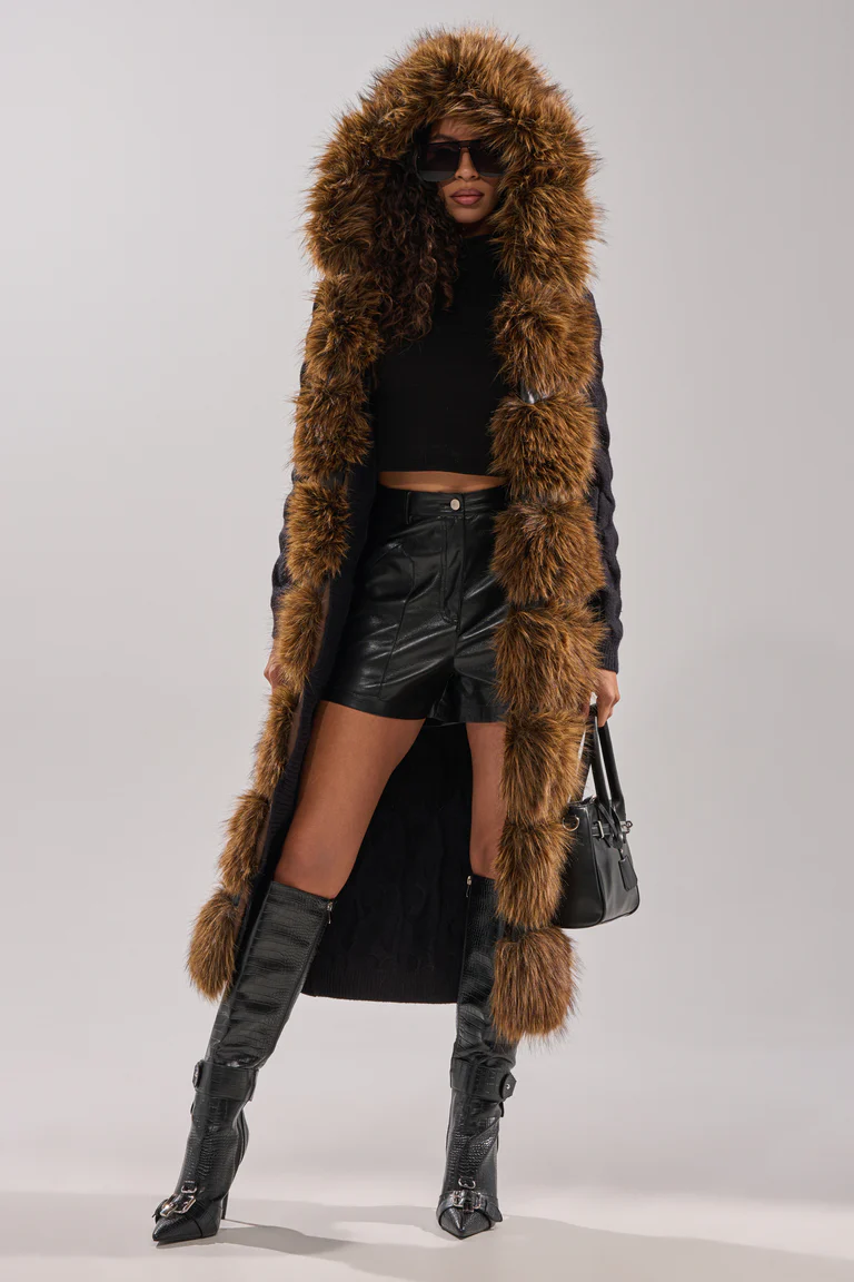 Warm Long Cardigan Coat With Fur