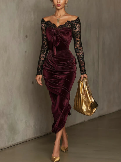 Velvet Lace Sleeves Dress