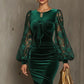 Emerald Velvet Maxi Dress With Organza Embroidered Sleeves