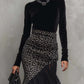 Black Velvet Leopard Patchwork Lace Dress