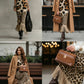 Irregular Leopard Print Knitted Tassel Sleeveless Maxi Dress