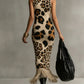 Irregular Leopard Print Knitted Tassel Sleeveless Maxi Dress