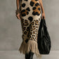 Irregular Leopard Print Knitted Tassel Sleeveless Maxi Dress