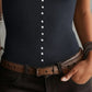 Ribbed Knit Sleeveless Vest With Pearl Button Detailing