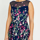 Navy Floral Embroidered Tulle Midi Dress