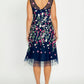 Navy Floral Embroidered Tulle Midi Dress