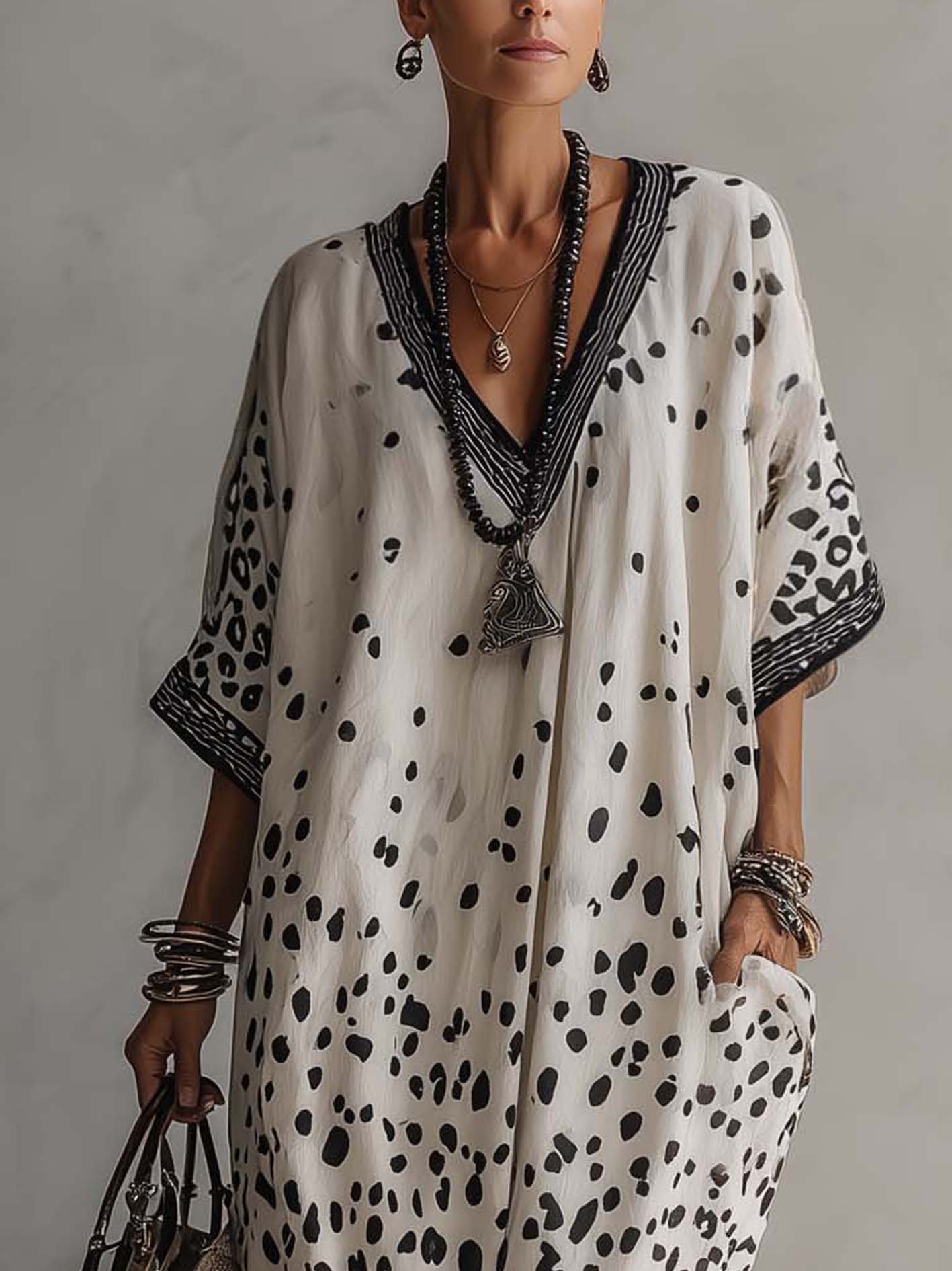 Gradient Leopard Print Cotton Linen Dress