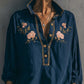Cotton Linen Floral Embroidered Collared Mini Dress