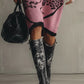 Pink Knit Loose Short Sleeve Midi Dress