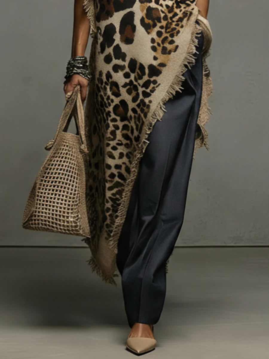 Coffee Leopard Asymmetric Knit Top