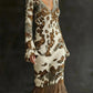 Lantern Sleeve V-Neck Knit Fringe Dress