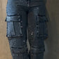 Casual Cargo Pocket Rhinestone Washed Wide Leg Jeans