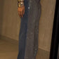 Fashion Sparkling Rhinestone Washed Wide Leg Jeans