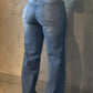 Fashion Sparkling Rhinestone Washed Wide Leg Jeans