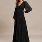Glittery Long Lantern Sleeves A-Line Evening Dress