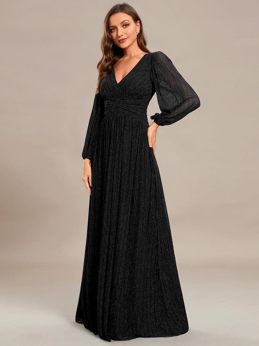 Glittery Long Lantern Sleeves A-Line Evening Dress