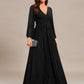 Glittery Long Lantern Sleeves A-Line Evening Dress