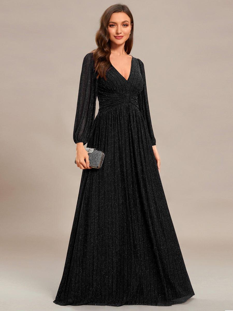 Glittery Long Lantern Sleeves A-Line Evening Dress