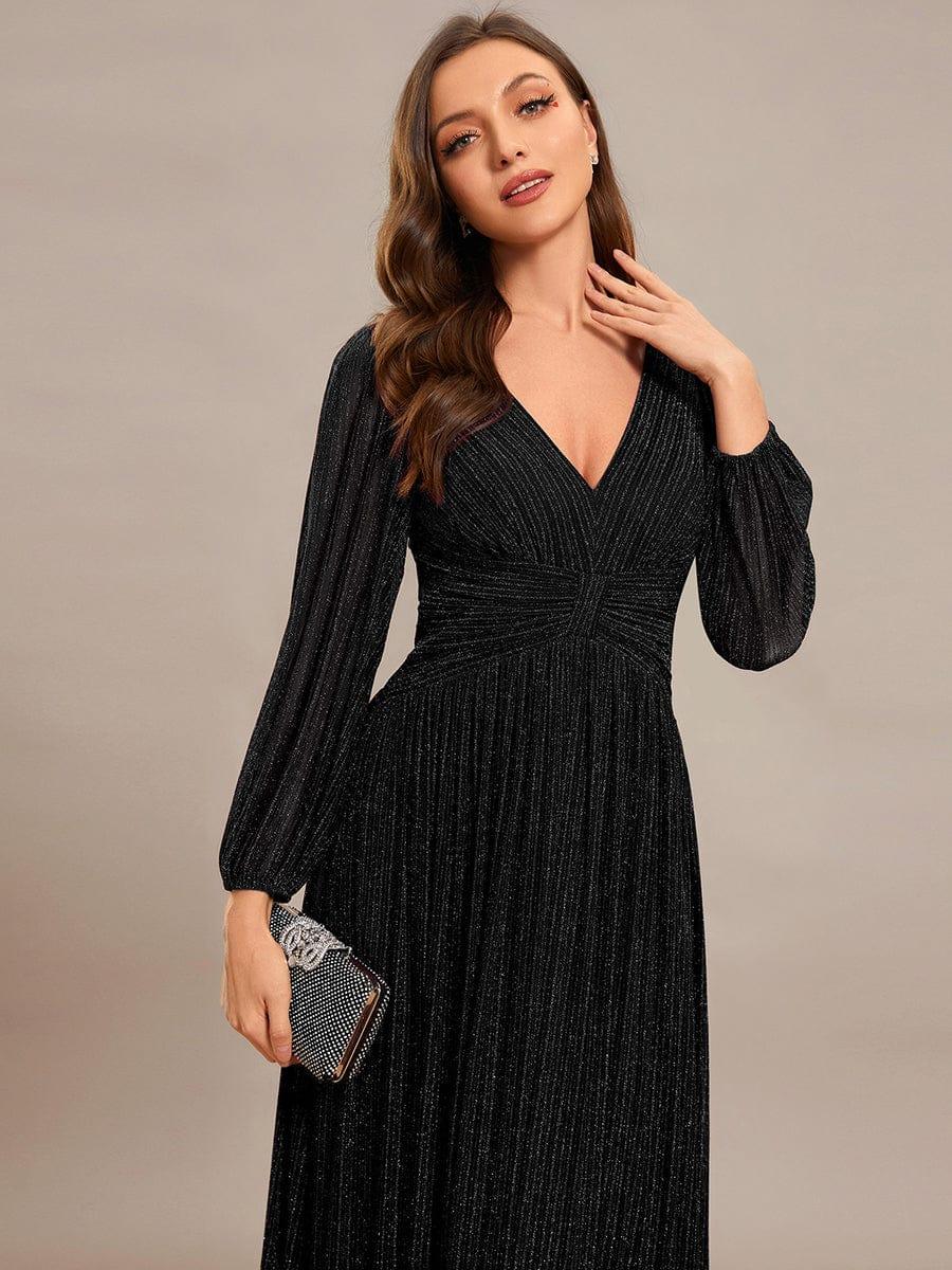 Glittery Long Lantern Sleeves A-Line Evening Dress