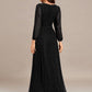 Glittery Long Lantern Sleeves A-Line Evening Dress