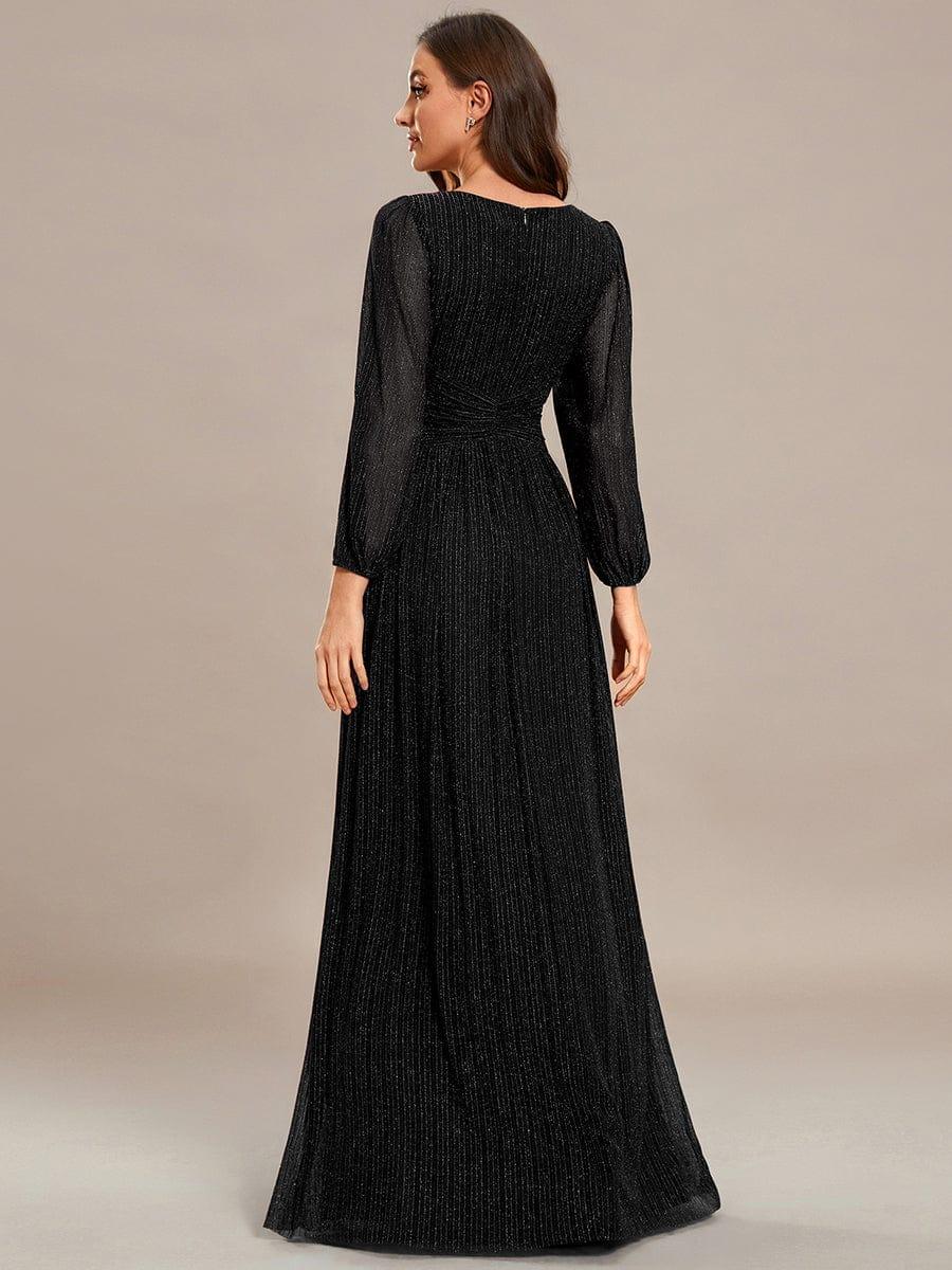 Glittery Long Lantern Sleeves A-Line Evening Dress