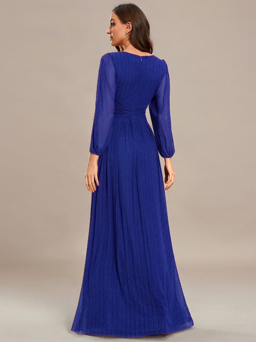 Glittery Long Lantern Sleeves A-Line Evening Dress