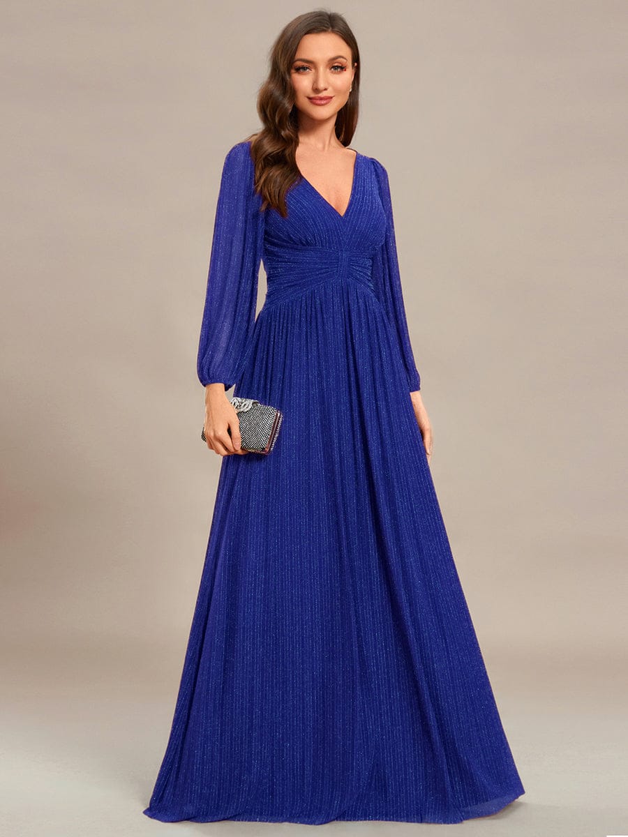 Glittery Long Lantern Sleeves A-Line Evening Dress