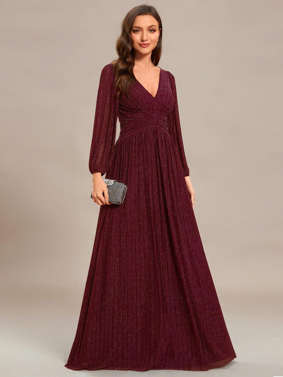 Glittery Long Lantern Sleeves A-Line Evening Dress