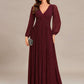 Glittery Long Lantern Sleeves A-Line Evening Dress