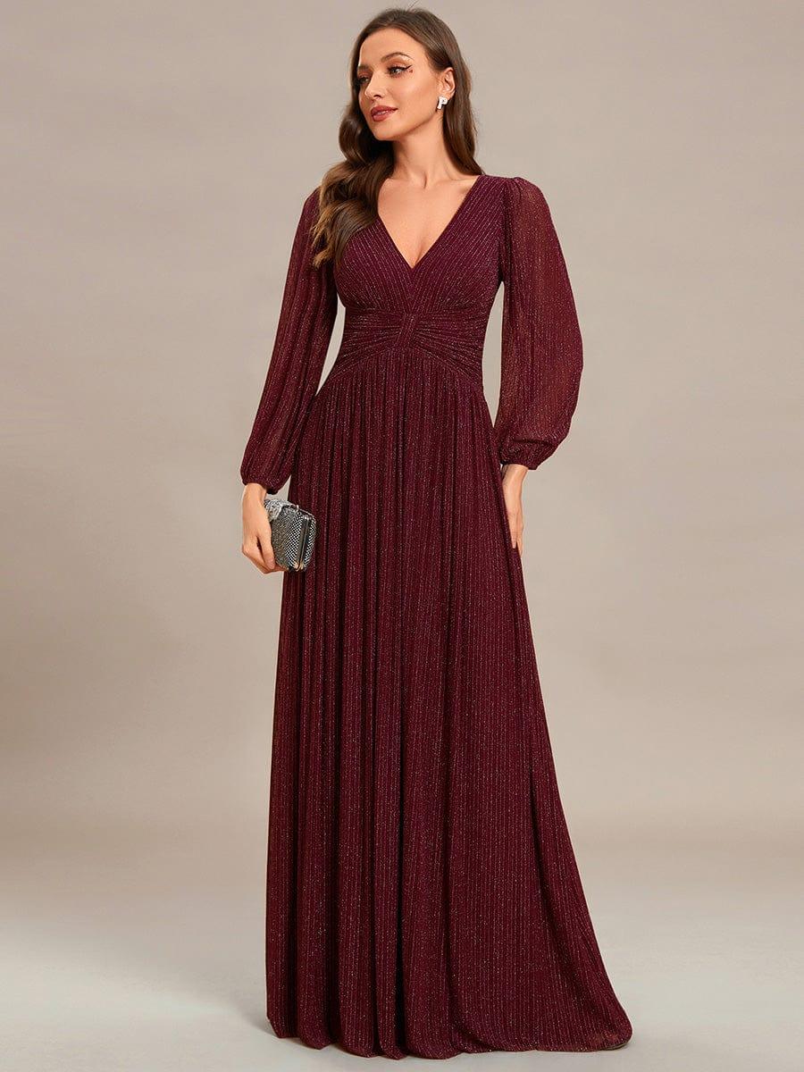 Glittery Long Lantern Sleeves A-Line Evening Dress