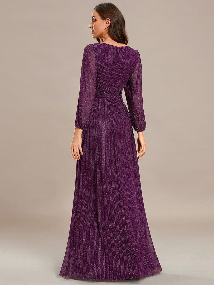 Glittery Long Lantern Sleeves A-Line Evening Dress