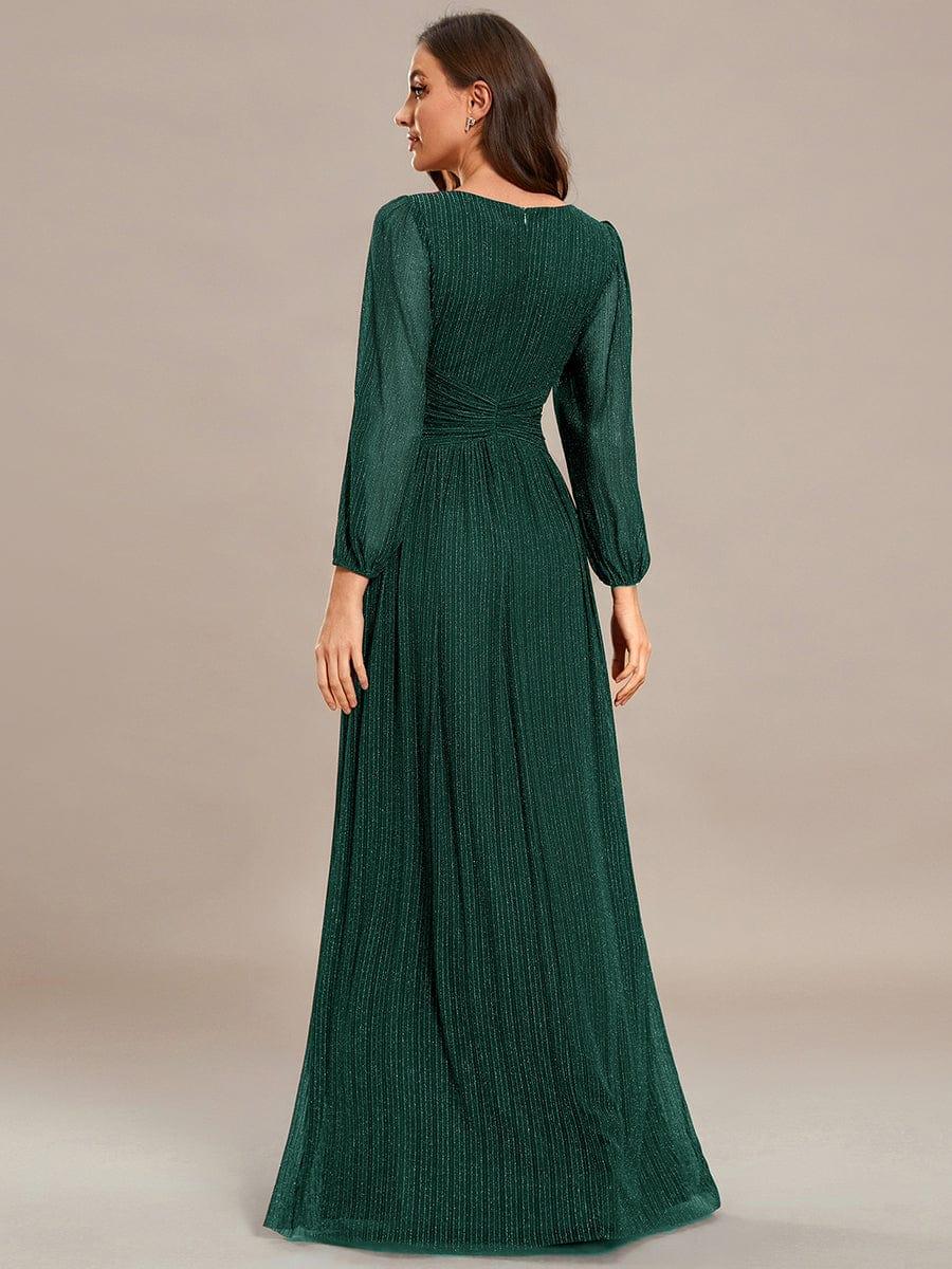 Glittery Long Lantern Sleeves A-Line Evening Dress