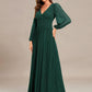 Glittery Long Lantern Sleeves A-Line Evening Dress