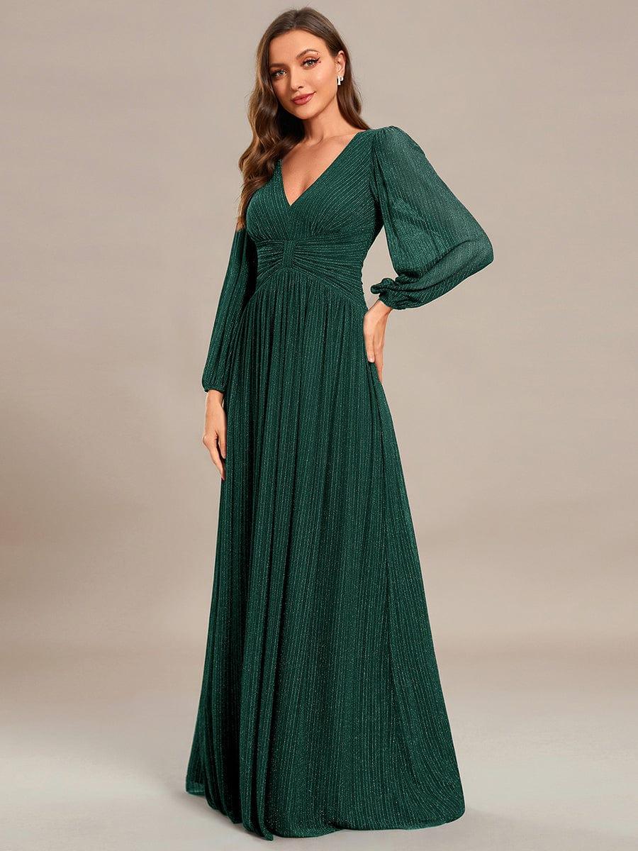 Glittery Long Lantern Sleeves A-Line Evening Dress