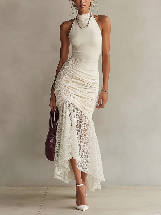 Ruched Lace Sleeveless Maxi Dress